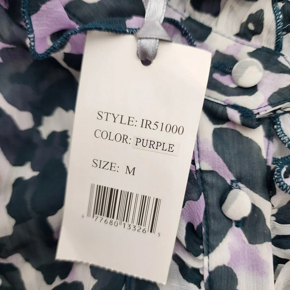 ISABELLA RODRIGUEZ Woman's M Animal Print Purple‎ TOP RUFFLE Long Sleeve READ
